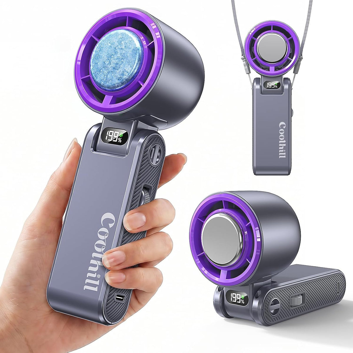 Pro Handheld Portable Fan with Turbo Cooling - Hand Held Fan Rechargeable,1-199 Speed, 12H Battery Life 5500Mah, Powerful Mini Personal Fan for Travel, Outdoor, Beach, Makeup, Summer Use