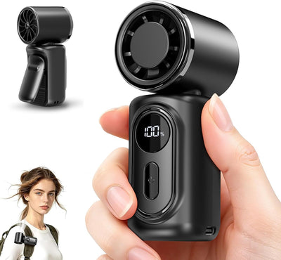 Portable Clip-On Mini Fan, 3000Mah Rechargeable Handheld Turbo Fan with 100 Speeds & LED Display, Stroller Fan, Pocket Size USB Cooling Fan for Travel, Camping, Game Day & Office