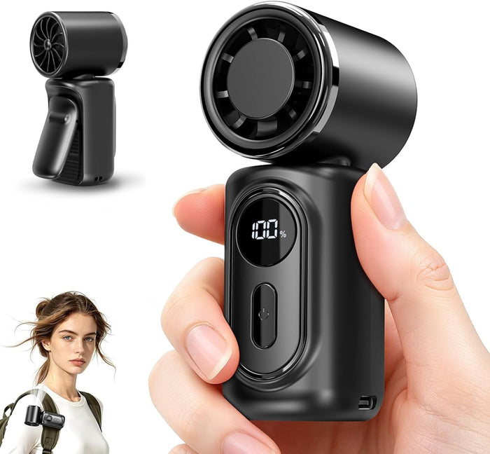 Portable Clip-On Mini Fan, 3000Mah Rechargeable Handheld Turbo Fan with 100 Speeds & LED Display, Stroller Fan, Pocket Size USB Cooling Fan for Travel, Camping, Game Day & Office
